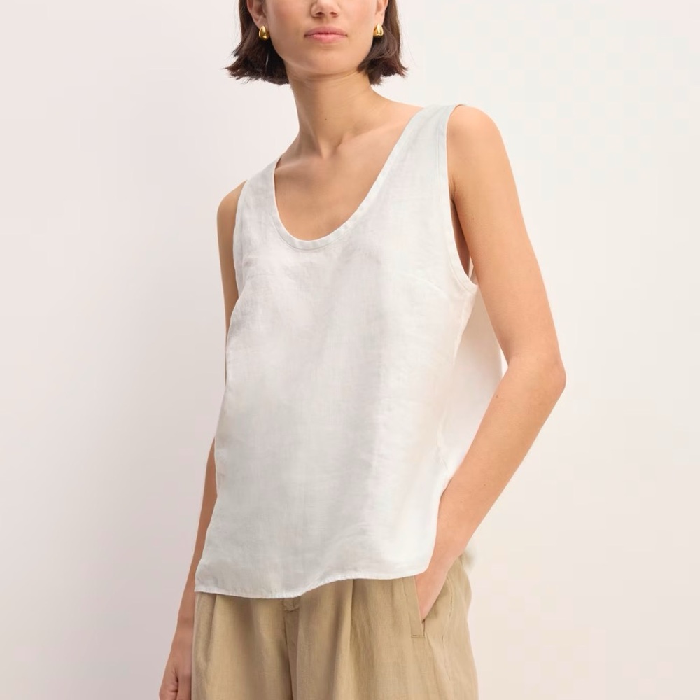 Cut Loose 100% Linen Natural Fiber Scoop V Neck Summer Spring White Tank Top